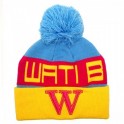 WATI B Bonnet à pompon Text Stripe Beanie - Bleu Ciel / Jaune / Rose